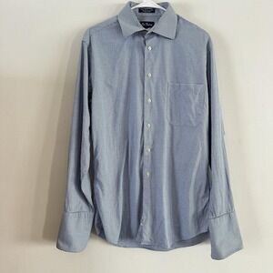 Men's Paul Fredrick Trim Fit Blue Gingham Button Up Shirt European Cotton 16-35